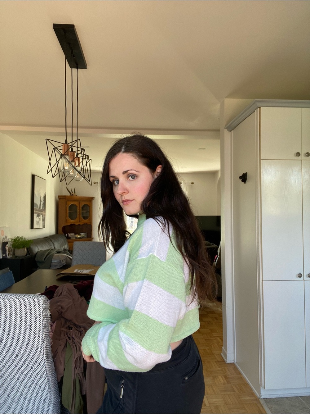 Streetwear Society Cropped Cowl Sweater in Light Green & White - Picture 10 of 12
